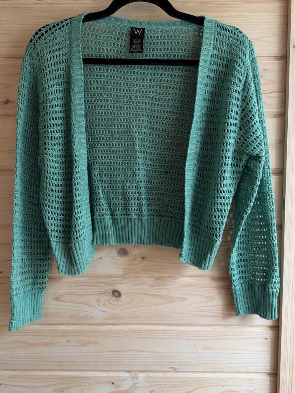 W by Worth Seafoam Open-Knit Cropped Cardigan
